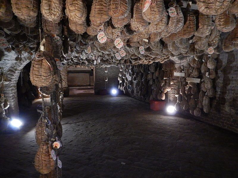 Culatello aging in underground cellar