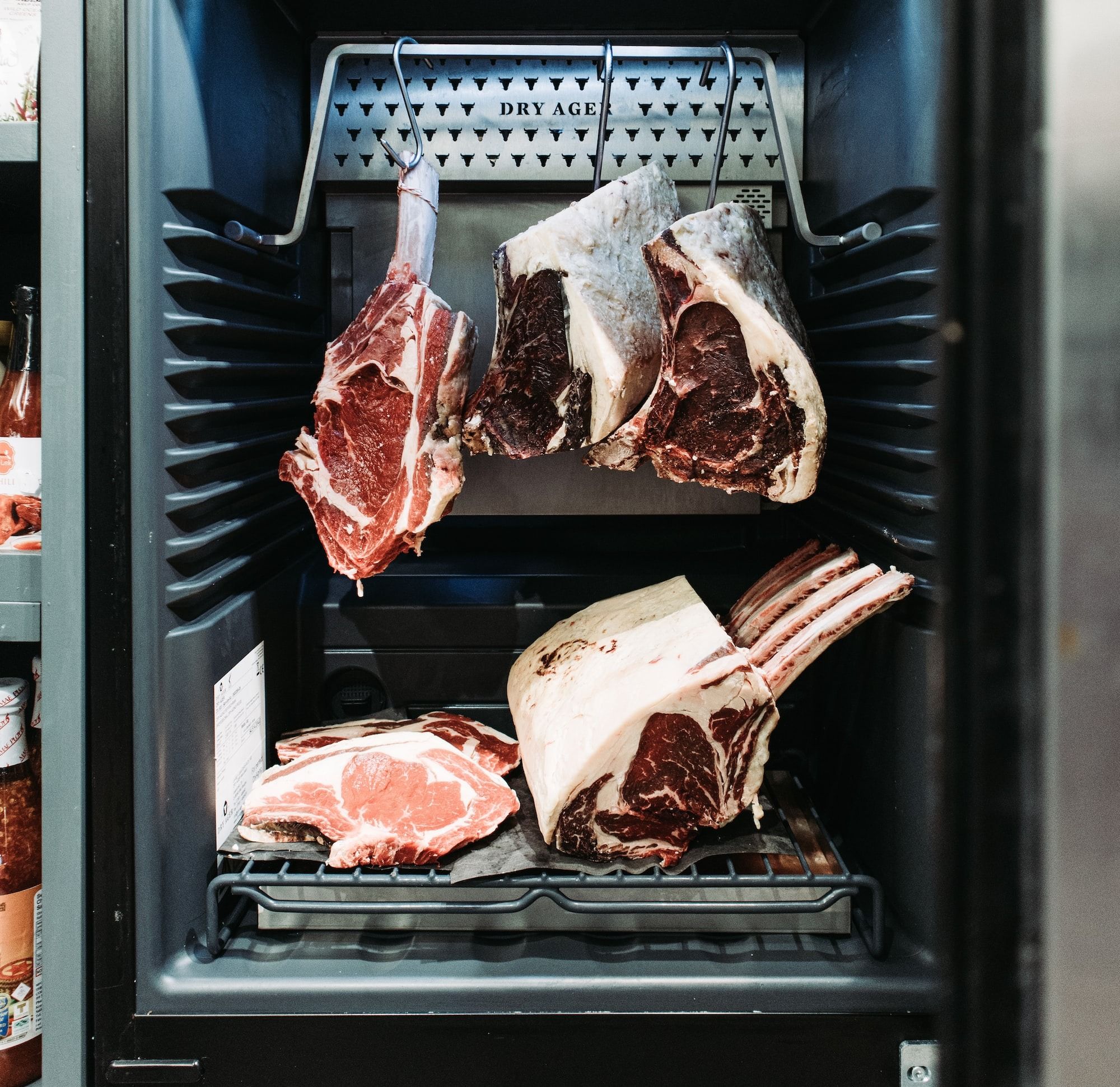 Beef Cuts in dry-aging machine