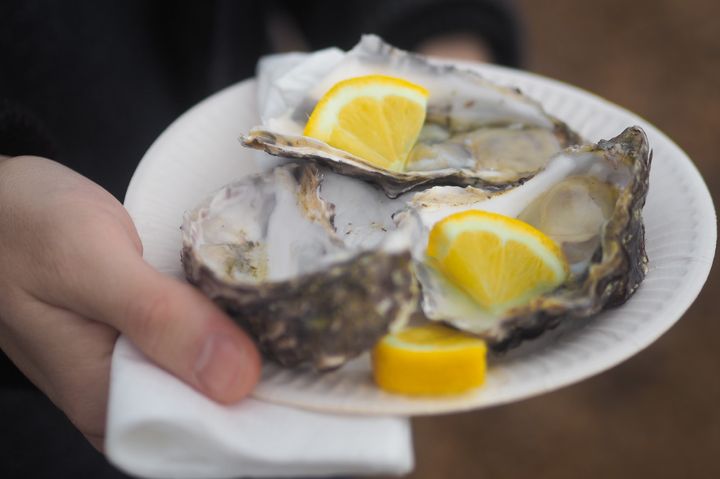 Oysters on the plate with lemon